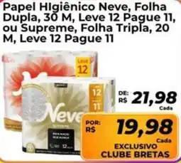 Supermercados Bretas Papel Higiênico Neve, Folha Dupla, 30 M, oferta