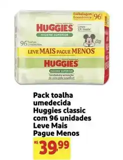 Extra Huggies - pack toalha umedecida classic com 96 unidades leve mais pague menos oferta