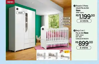 Zenir Roupeiro 3 Portas Infantil Pão De Mel Henn Berço 3 Em 1 Pão De Mel Henn oferta