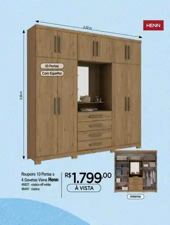 Roupeiro 10 Portas E 4 Gavetas Viena Henn
