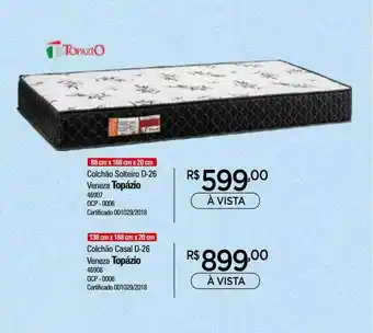 Zenir Colchão Solteiro D-26 Veneza Topázio Colchão Casal D-26 Veneza Topázio oferta