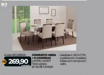 Lojas Certel Conjunto Mesa + 6 Cadeiras Md 447376 447377 oferta