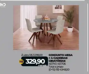 Lojas Certel Conjunto Mesa + 4 Cadeiras Geratórias Md oferta