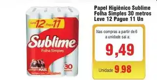 Spani Atacadista Sublime - papel higiênico folha simples 30 metros leve 12 pague 11 un oferta