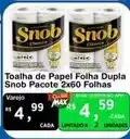 Max Atacadista Snob - toalha de papel folha dupla pacote 2x60 folhas oferta