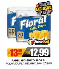 Fort Atacadista Papel higiênico floral folha dupla neutro 20m c/12un oferta