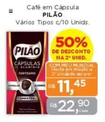 Supermercados Mundial Café em Cápsula PILÃO Vários Tipos c/10 Unids. oferta