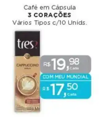 Supermercados Mundial Café em Cápsula 3 CORAÇÕES  a oferta