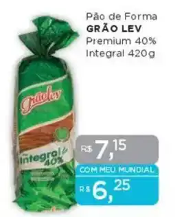 Supermercados Mundial Pão de Forma GRÃO LEV Premium 40% Integral oferta