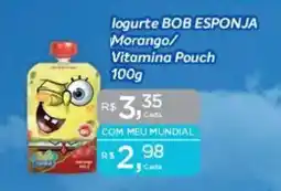 Supermercados Mundial logurte BOB ESPONJA Morango/ Vitamina Pouch oferta