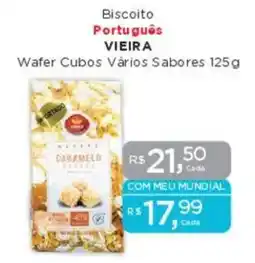 Supermercados Mundial Biscoito Português VIEIRA Wafer Cubos Vários Sabores oferta