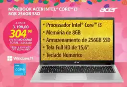 Lojas Cem Notebook acer intel® core™ i3 8gb 256gb ssd oferta