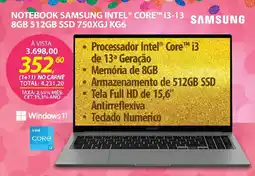 Lojas Cem Notebook samsung intel® core™ i3-13 8gb 512gb ssd 750xgj kg6 oferta