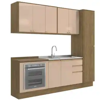 Benoit Cozinha Modulada Kappesberg Curve Nogueira/Macadamia MDF Sem Pia 230x250x54cm oferta