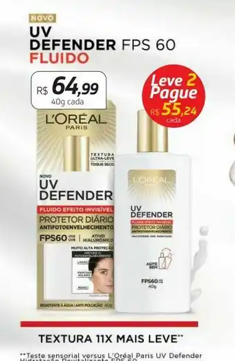 Drogal Protetor solar fluido l'oréal uv defender fps 60 oferta