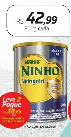 Drogal Leite infantil ninho nutrigold 800g oferta