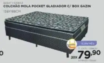 Colchao Mola Pocket Gladiador c/ Box Gazin 138 x 188cm