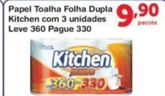 Roldão Papel Toalha Folha Dupla Kitchen leve 360 pague 330 com 3 unidades oferta