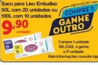 Saco para Lixo Embalixo 50L com 20 unidades ou 100L com 10 unidades