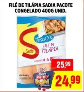 CoopBom Filé de tilápia sadia pacote congelado unid. oferta