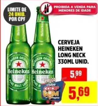 CoopBom Cerveja heineken long neckunid. oferta