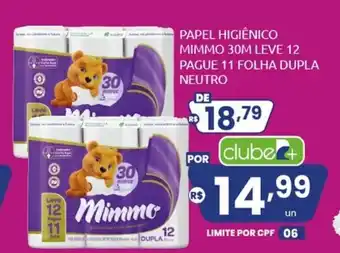 Rede Compras Papel higiênico mimmo 30m leve 12 pague 11 folha dupla neutro oferta