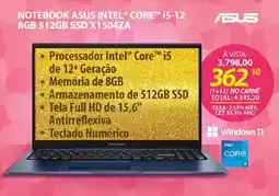 Lojas Cem Notebook asus intel® core™ i5-12 8gb 512gb ssd x1504za oferta