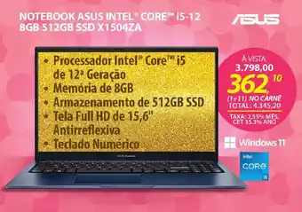 Lojas Cem Notebook asus intel® core™ i5-12 8gb 512gb ssd x1504za oferta