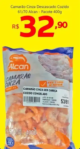 Unicompra Camarão Cinza Descascado Cozido 61/70 Alcan - Pacote oferta