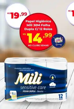 Semar Supermercado Papel Higiênico Mili 30M Folha Dupla C/12 Rolos oferta