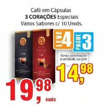 Supermercados Mundial Cafe em Capsulas 3 Coracoes c/10 unids. oferta