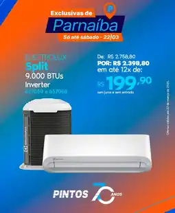 Lojas Pintos Electrolux Split 9.000 BTUs Inverter oferta