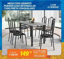 Lojas Cem Mesa copa granito paraná luxo retangular tubo preto craquelado oferta