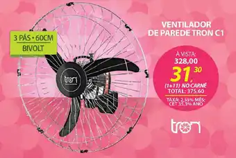 Lojas Cem Ventilador de parede tron c1 oferta