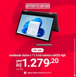 Lojas Americanas notebook vision c 11.6 hd celeron n4020 4gb oferta