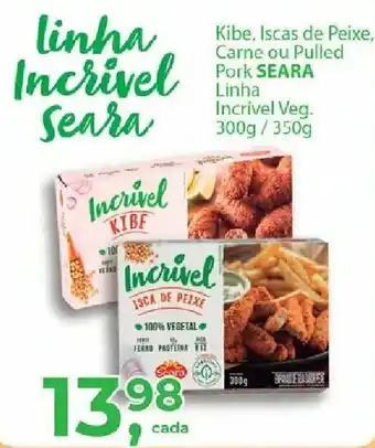Supermercados Mundial Kibe, Iscas de peixe. Carne ou Pulled Pork Seara 300g/350g oferta
