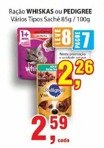 Supermercados Mundial Racao Whiskas ou Pedigree 85g/100g oferta