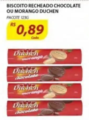 Assaí Atacadista Biscoito Recheado Chocolate ou Morango Duchen 123g oferta