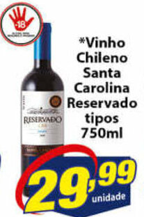 Vencedor Atacadista Vinho Chileno Santa Carolina Reservado tipos 750ml oferta