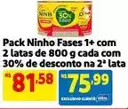 Mercado Extra Ninho - pack fases 1+ com 2 latas de 800 g cada com 30% de desconto na 2a lata oferta