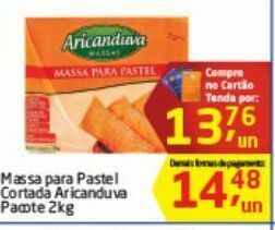 Tenda Atacado Massa para pastel cortada aricanduva pacote 2kg oferta