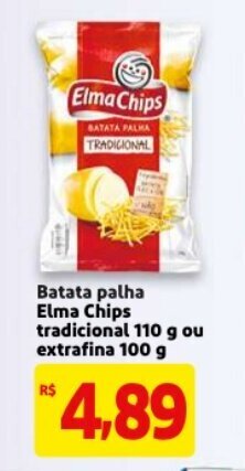 Mercado Extra Batata palha Elma Chips tradicional 110g ou extrafina 100g oferta