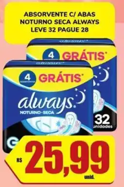 Costa Atacadão Absorvente c/abas noturno seca always oferta