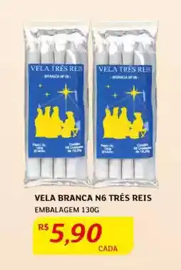 Assaí Atacadista Vela branca n6 três reis embalagem oferta