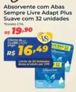 Villarreal Supermercados Absorvente com Abas Sempre Livre Adapt Plus Suave com 32 unidades oferta