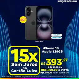 Magalu iPhone 16 Apple 128GB oferta