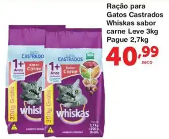 Roldão Racao para Gatos Castrados Whiskas sabor carne Leve 3kg Pague 2.7kg oferta