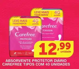 Roldão Absorvente protetor diário carefree tipos com 40 unidades oferta