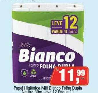 Papel Higiênico Mili Bianco Folha Dupla Neutro Leve 12 Pague 11