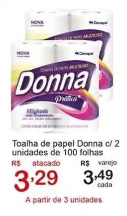 Giga Atacado Toalha de papel Donna c/ 2 unidades de 100 folhas oferta
